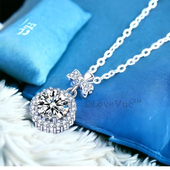 Certified 1ct. t.w. Diamond Elegant Bow Knot Round Halo Necklace VVS1 - Picture 4 of 16